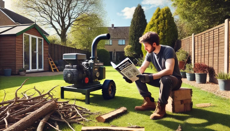 .51 - A peaceful backyard scene on a sunny day with a man reading a thick instruction m